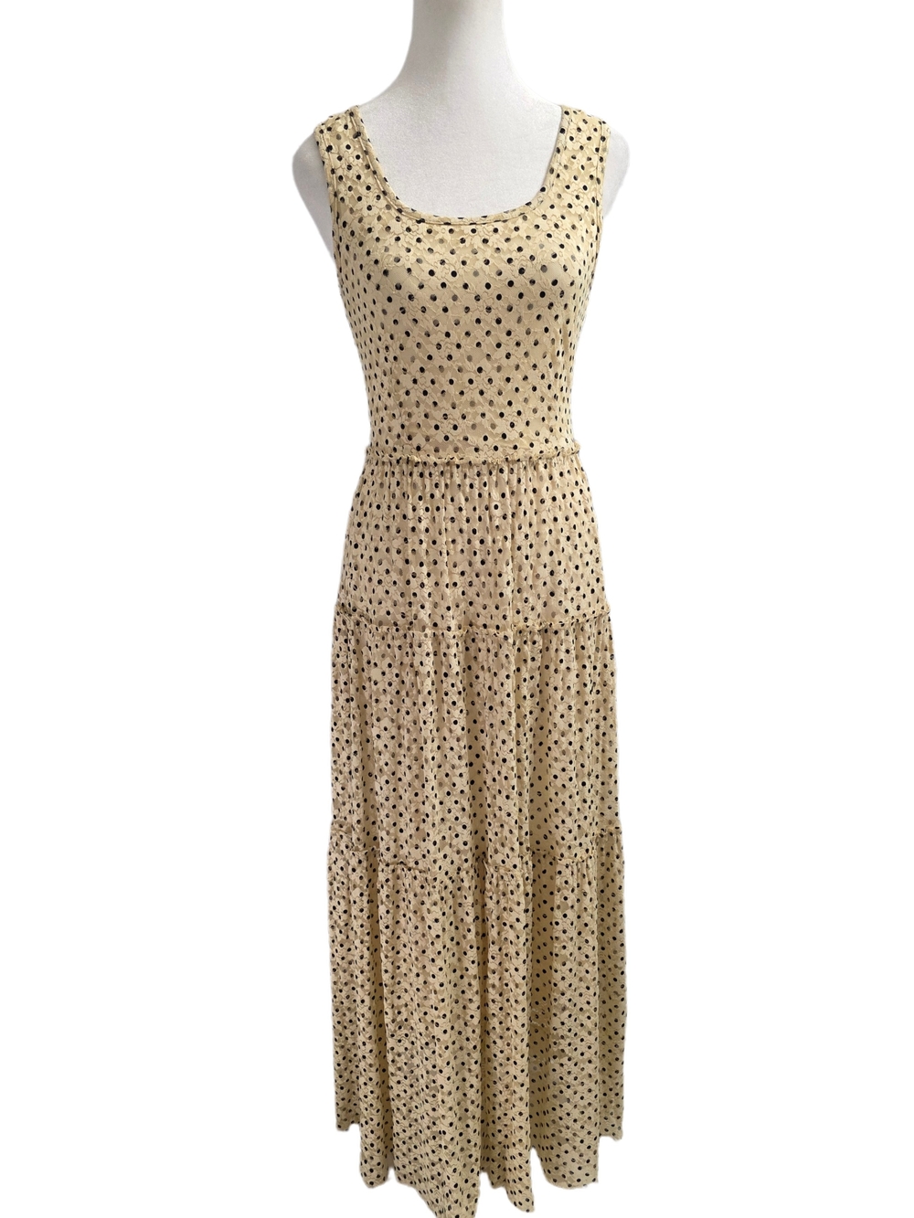 Anthropologie Meadow Rue Cream Maxi Dress with Black Polka Dots Size SP